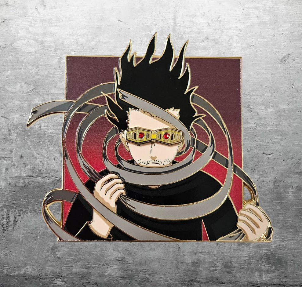 Aizawa enamel pin with magnetic goggles