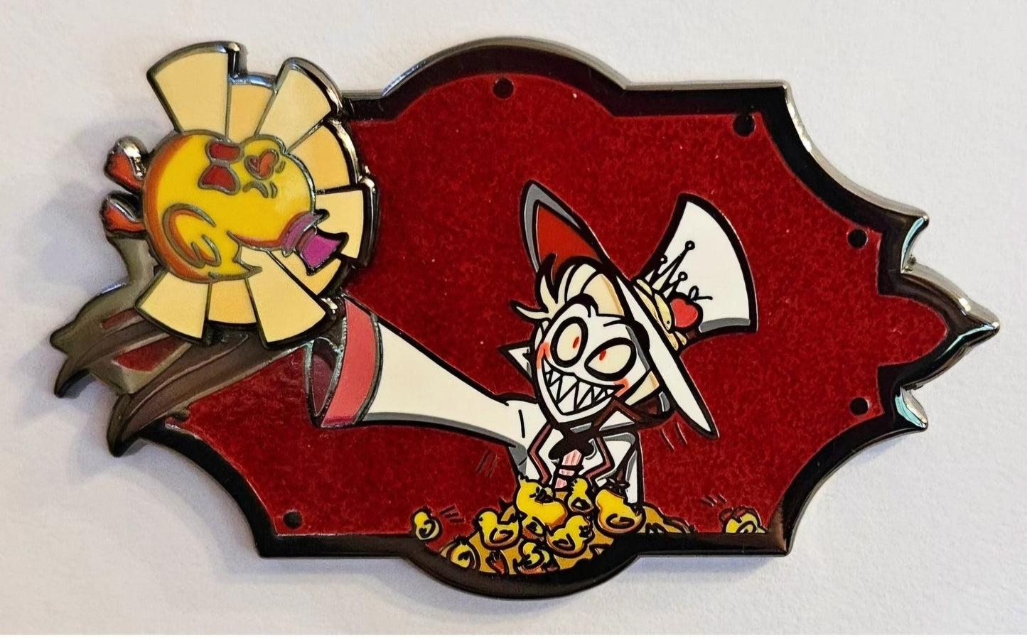 Lucifer morningstar spinning duck enamel pin