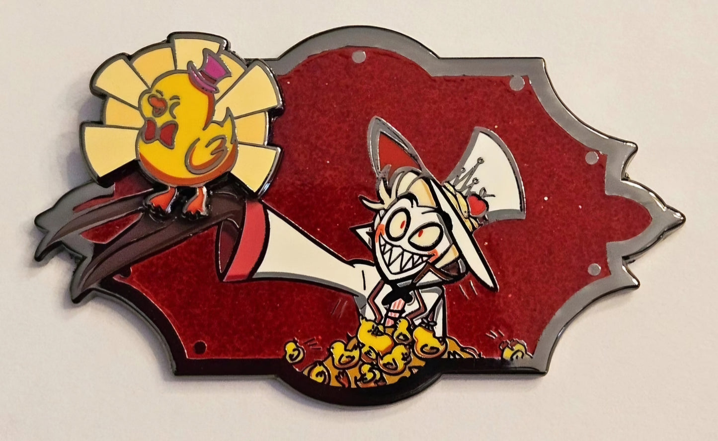 Lucifer morningstar spinning duck enamel pin