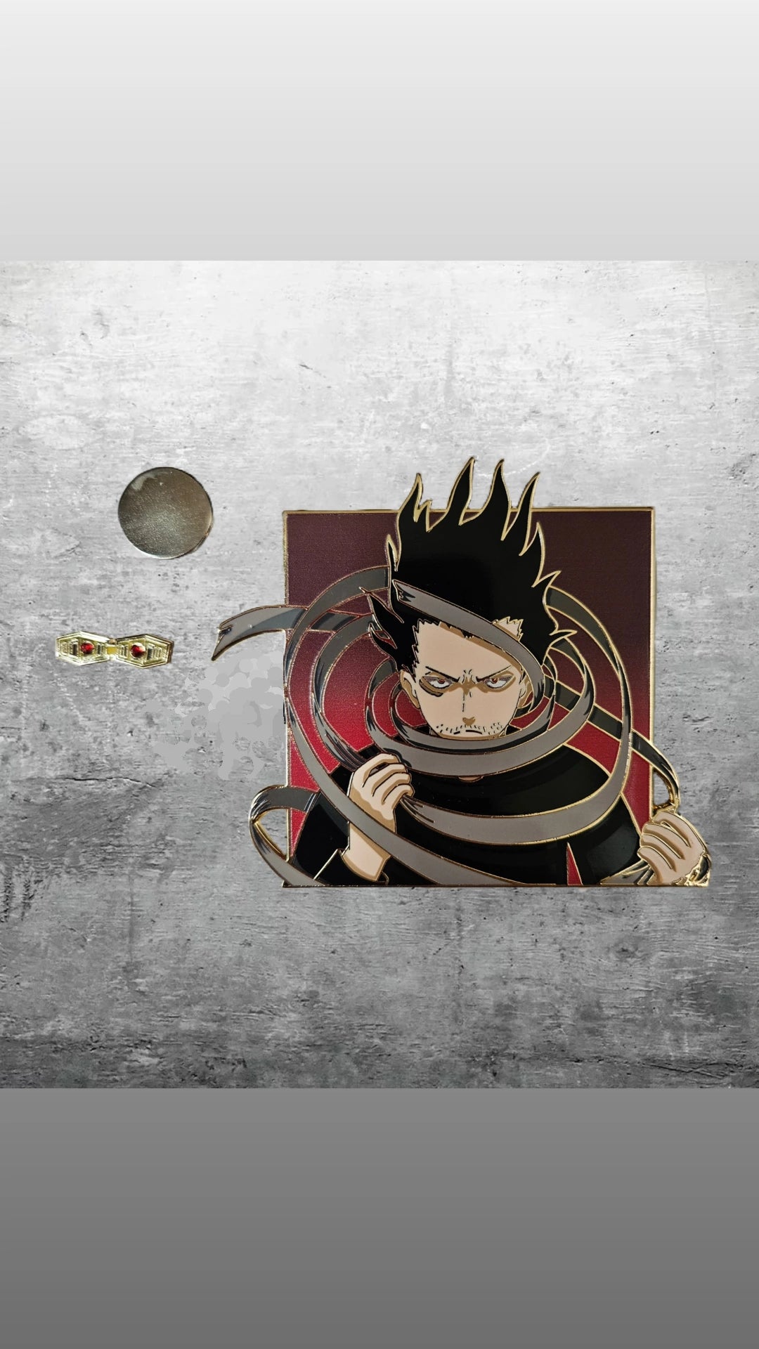 Aizawa enamel pin with magnetic goggles