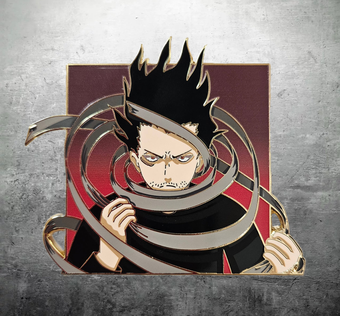 Aizawa enamel pin with magnetic goggles