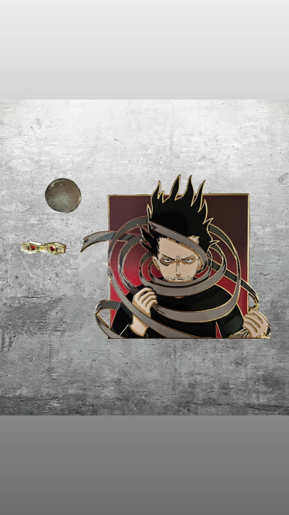 Aizawa enamel pin with magnetic goggles