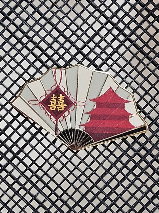 Double happiness temple filler fan pin