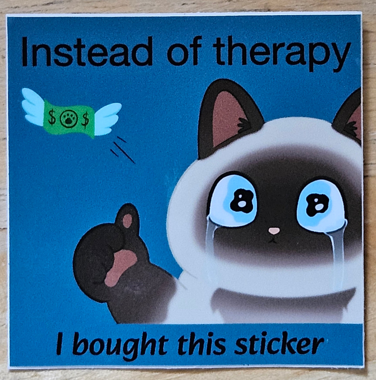 "Instead of Therapy I Bought This Sticker" cat sticker